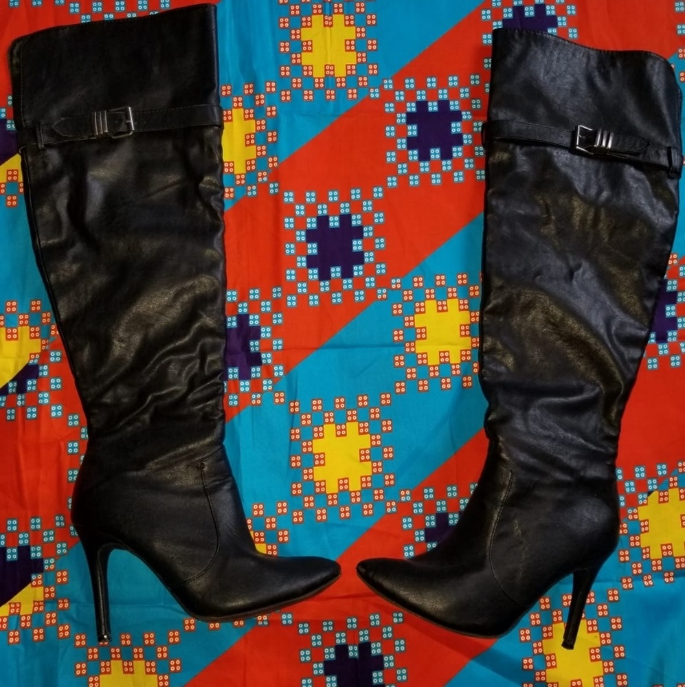 Black Leather Knee High Boots